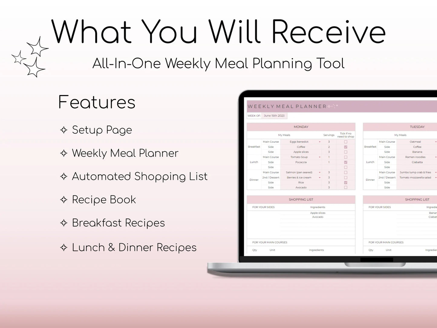 Weekly Meal Planner & Grocery List – Google Sheets & Printable