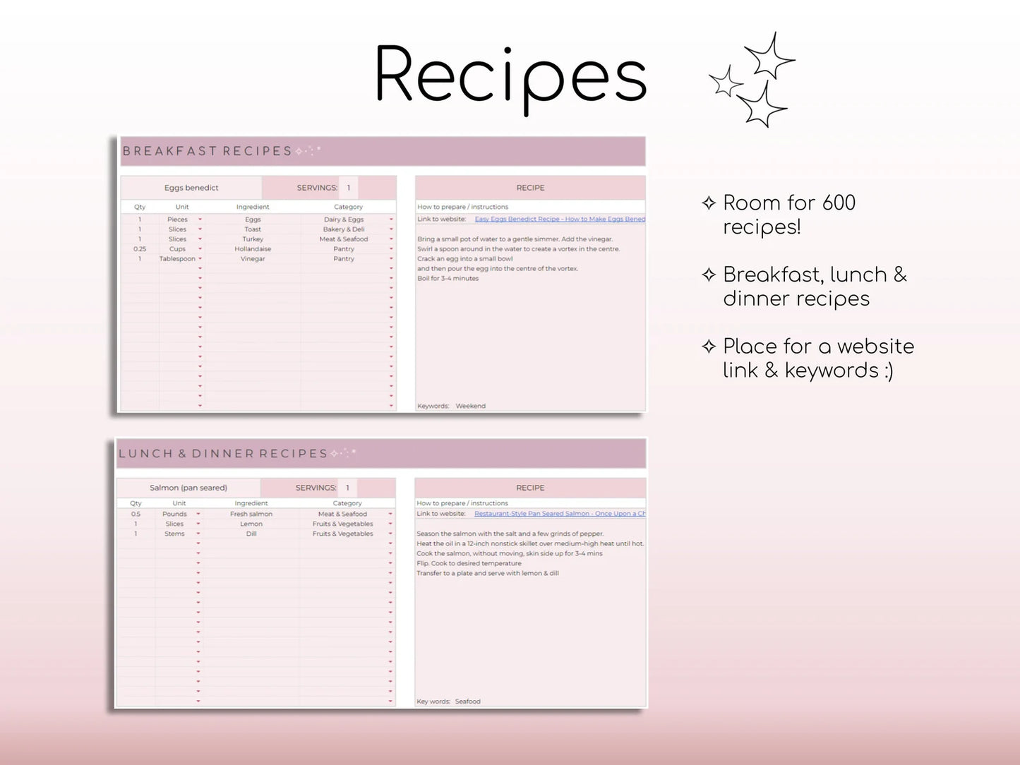 Weekly Meal Planner & Grocery List – Google Sheets & Printable